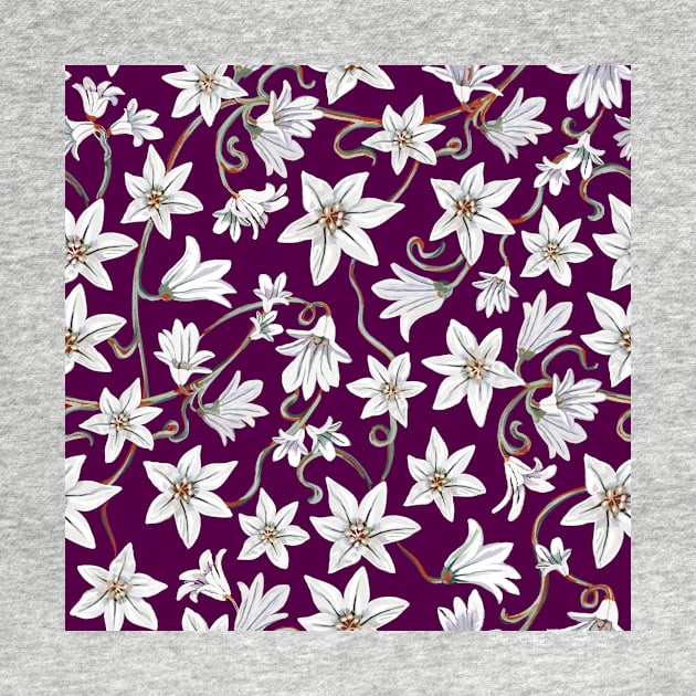 Star white flowers hand painted repeating pattern by LeanneTalbot